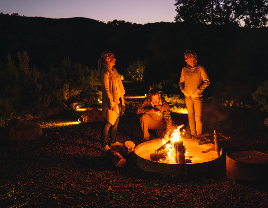 Friends around the fire at Arkaba Homestead