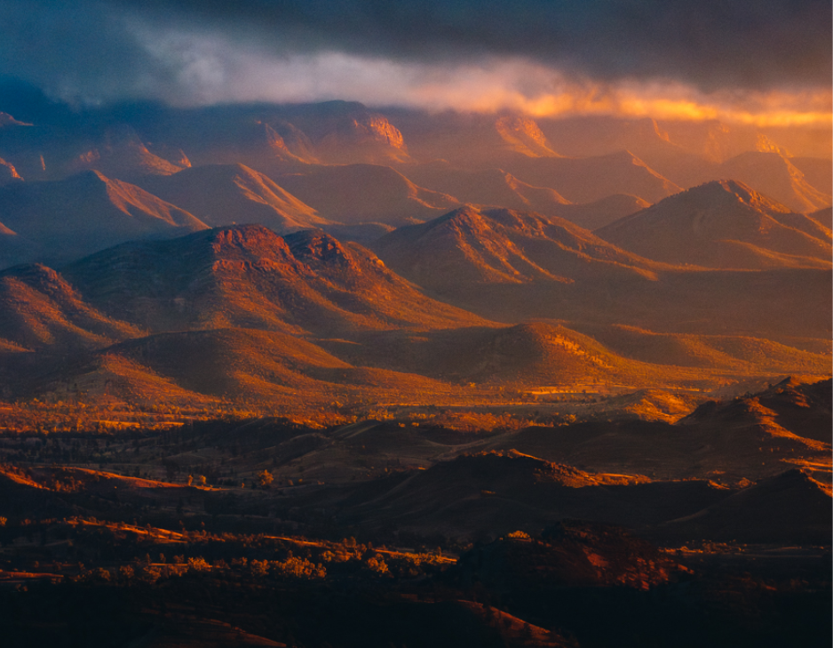 Scenic views of the Flinders Ranges at Sunset